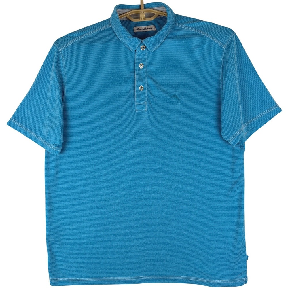 Tommy Bahama Polo Shirt Mens L Blue Tencel Modal Short Sleeve Marlin Logo